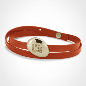 Pebble bracelet - extra large size - "M'en bati" version - yellow gold 750 - orange leather lanyard.