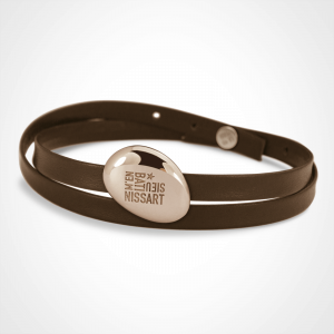 Pebble bracelet - extra large size - "M'en bati" version - pink gold 750 - chocolate leather lanyard.