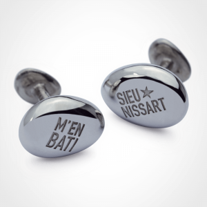 Pebble cufflinks "M'en bati sieu nissart" version in sterling silver