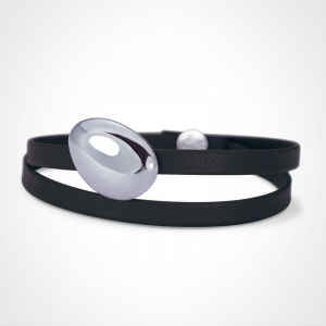 Pebble bracelet - medium size - "Classic" version - silver 925 rhodium plated - black leather lanyard.