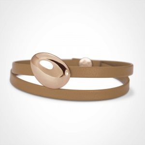 Pebble bracelet - medium size - "Classic" version - pink gold 750 - beige leather lanyard.