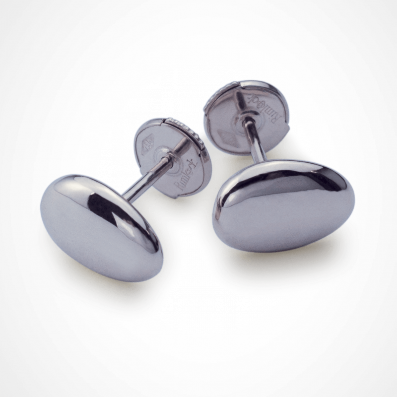 Paire de boucles d'oreille puce galet en or blanc 750 millièmes rhodié.