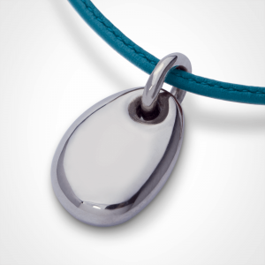 Pebble pendant - extra large size - "Classic" version - silver 925 rhodium plated - lagoon leather cord.