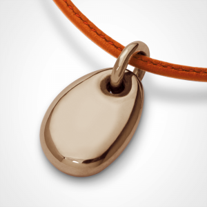 Pebble pendant - extra large size - "Classic" version - pink gold rhodium plated - orange leather cord.