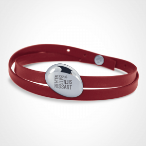 Pebble bracelet - extra large size - "M'en bati" version - silver 925 rhodium plated - red leather lanyard.