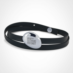 Pebble bracelet - extra large size - "M'en bati" version - silver 925 plated - black leather lanyard.